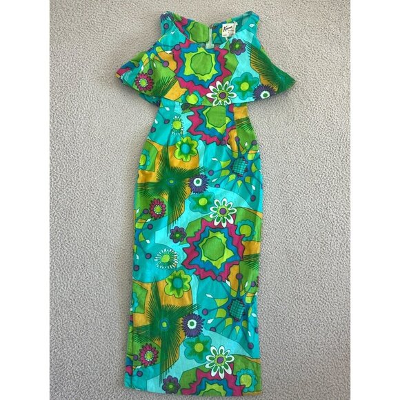 Vintage 70s Keone Hawaiian Maxi Dress Psychedelic Flower Power - Picture 1 of 11